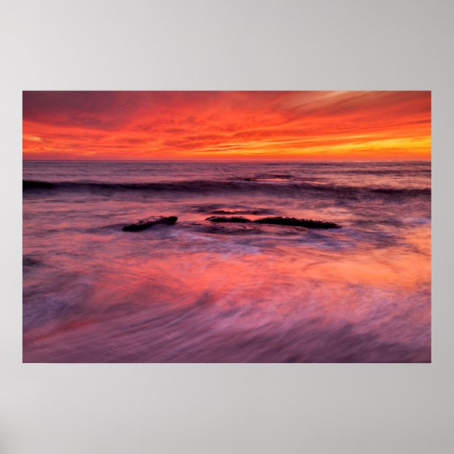 Windansea Beach Red Sunset Poster (Front)