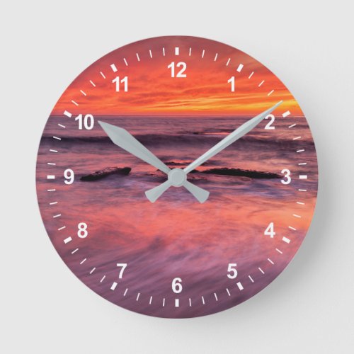 Windansea Beach Red Sunset Round Clock