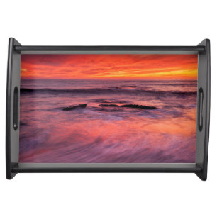 Windansea Beach Red Sunset Serving Tray