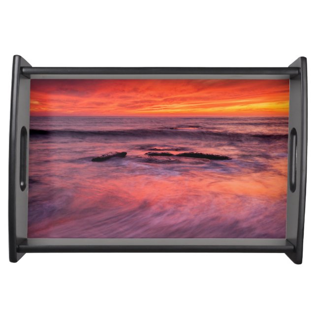 Windansea Beach Red Sunset Serving Tray (Front)