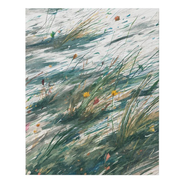 Windblown Meadow Grass and Wildflowers Faux Canvas Print (Front)