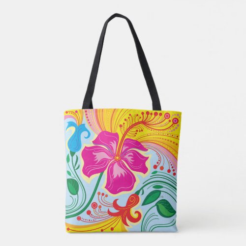 Windblown Tropical Flowers Tote Bag