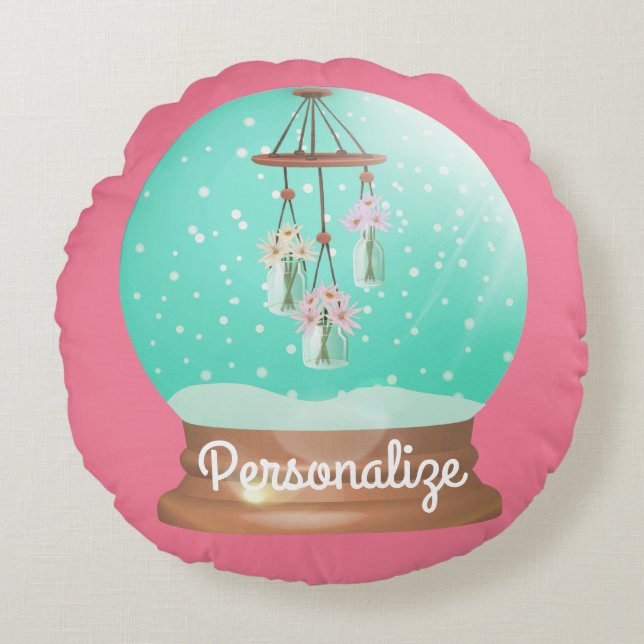 Windchime snow globe cute floral winter round pillow (Front)