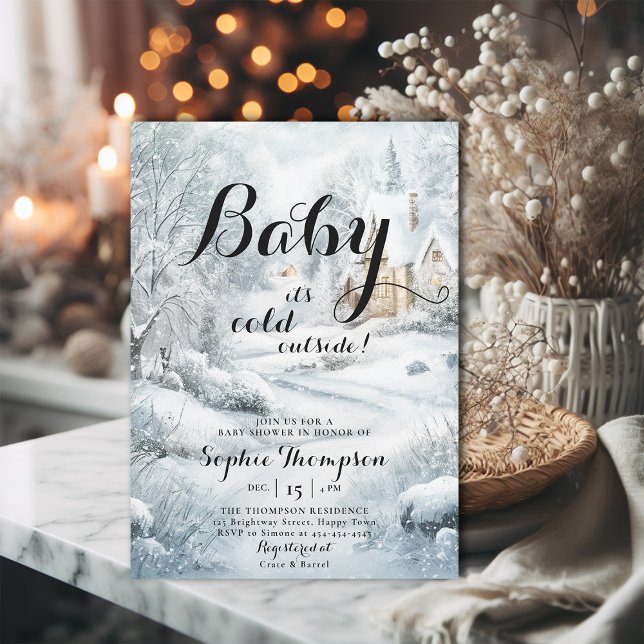 Winder Wonderland Classic Chic Neutral Baby Shower Invitation (winter baby shower invitation neutral wonderland snow cold classic traditional painting watercolor)