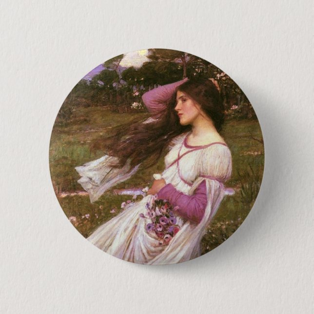 Windflowers by John William Waterhouse  Pinback Button (Front)