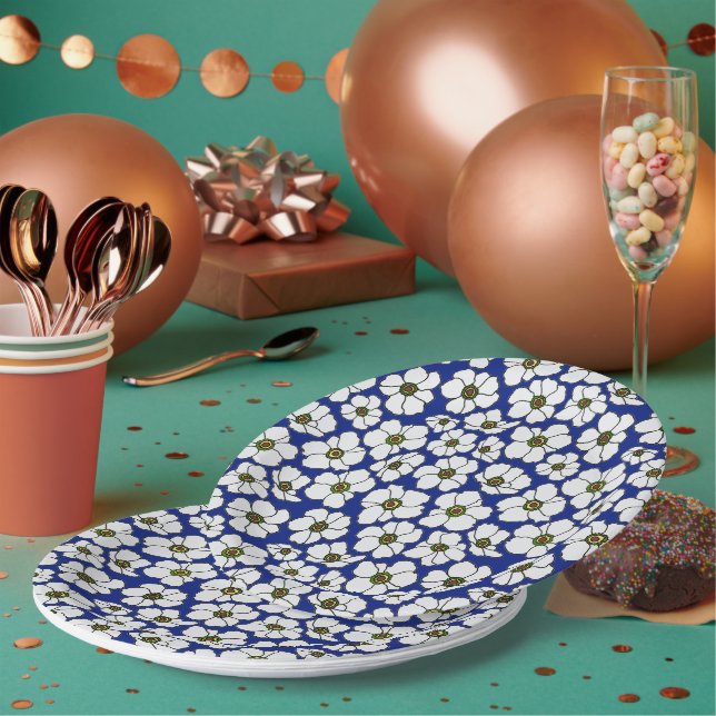 Windflowers On Cobal Blue  Paper Plates (Multi)