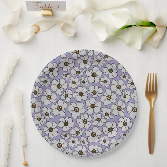 Windflowers On Lavender  Paper Plates (Wedding)