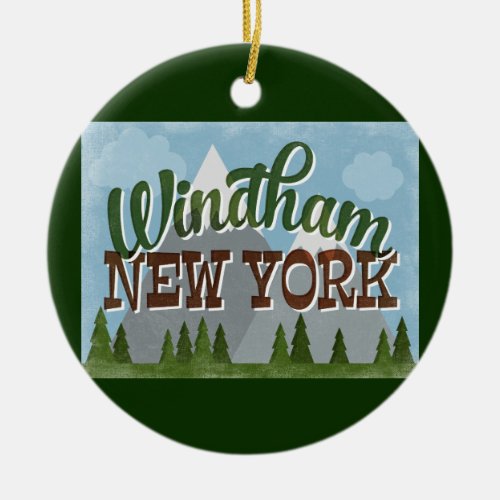 Windham New York Fun Retro Snowy Mountains Ceramic Ornament