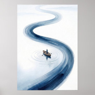 Winding Blue — Solitary Boat Poster
