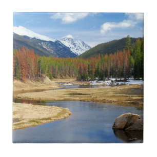 Winding Colorado River With Mountains and Pines Ceramic Tile