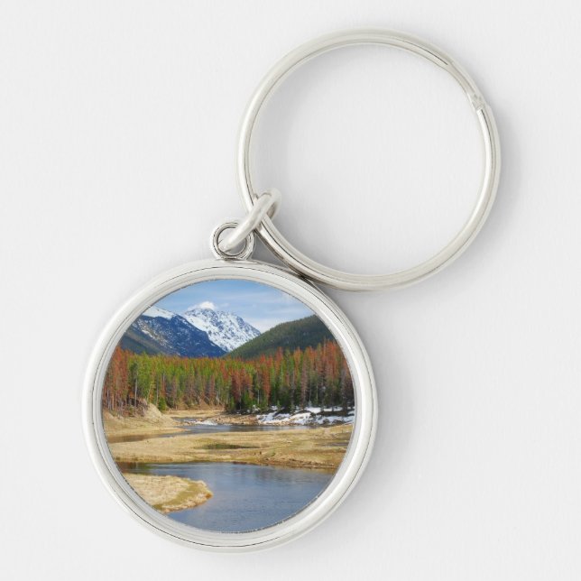 Winding Colorado River With Mountains and Pines Keychain (Front)