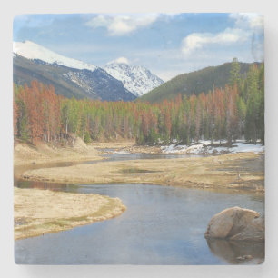 Winding Colorado River With Mountains and Pines Stone Coaster