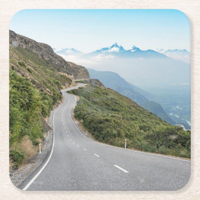 Winding Mountain Road | Olympic National Park Square Paper Coaster (Front)