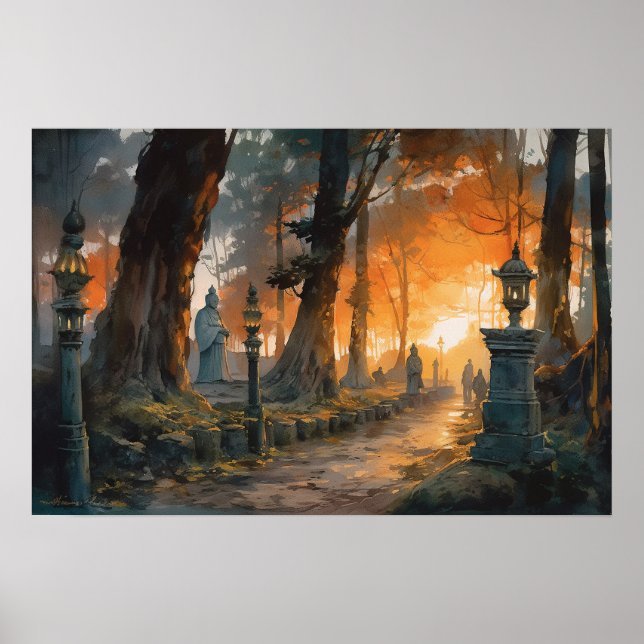 Winding path through woods at twilight poster (Front)