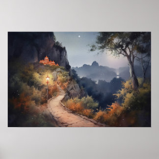 Winding path toward a secret mountain retreat poster