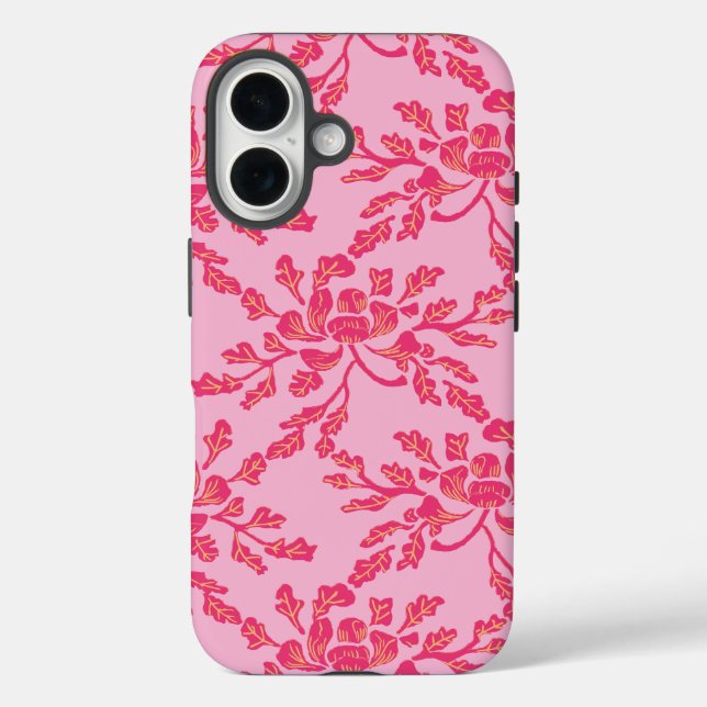 Winding Peony Woodcut in Pink and Orange Case-Mate iPhone Case (Back)