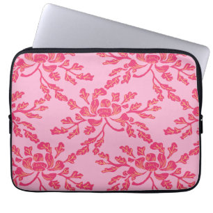 Winding Peony Woodcut in Pink and Orange Laptop Sleeve