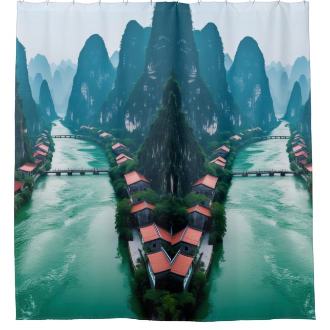Winding River Dreamscape – Scenic View for Your  Shower Curtain (Front)