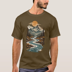 Winding River Mountain Wilderness Landscape T-Shirt