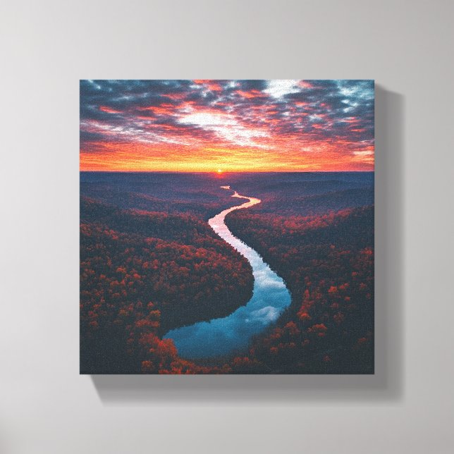 Winding River Through Autumn Forest Canvas Print (Front)