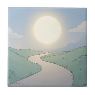 Winding Road Sunset Minimalist Landscape Art Ceramic Tile
