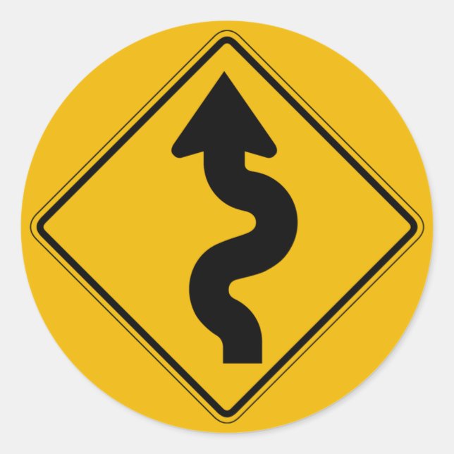 Winding Road, Traffic Warning Sign, USA Classic Round Sticker (Front)