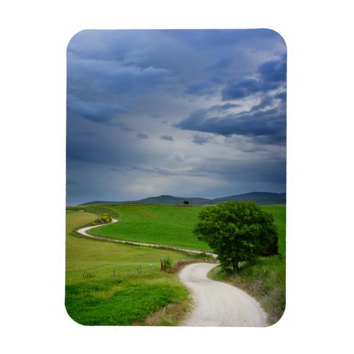 Winding road under a dark sky magnet