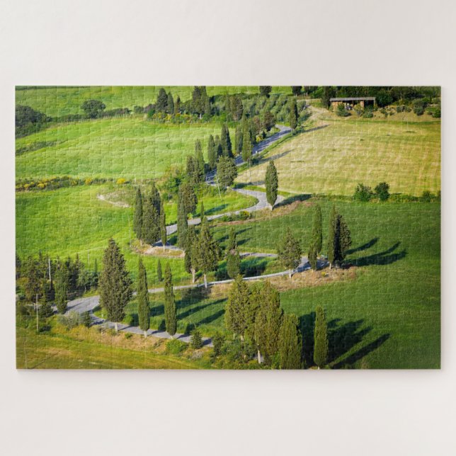 Winding road with cypress trees in Tuscany Jigsaw Puzzle (Horizontal)