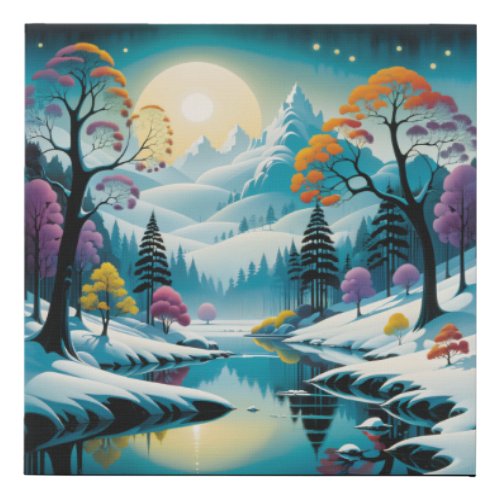 Winding Stream Winter Wonderland Faux Canvas Print