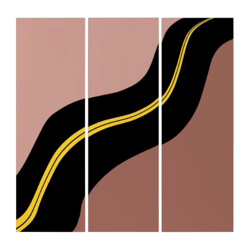 Winding Two Lane Blacktop Desert Road Minimalist  Triptych