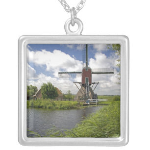 Windmill along a canal east of Leiden in the Silver Plated Necklace