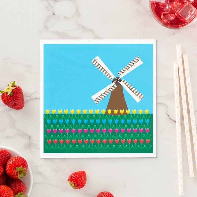 Windmill Amongst Tulip Flowers Napkins (Creator Uploaded)