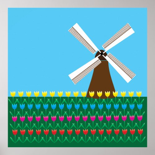 Windmill Amongst Tulip Flowers Poster