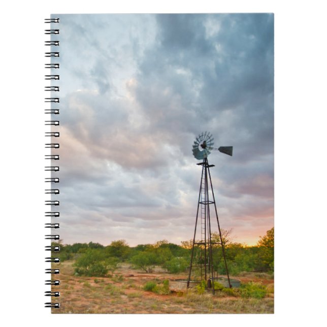 Windmill And Clouds At Sunset Notebook (Front)