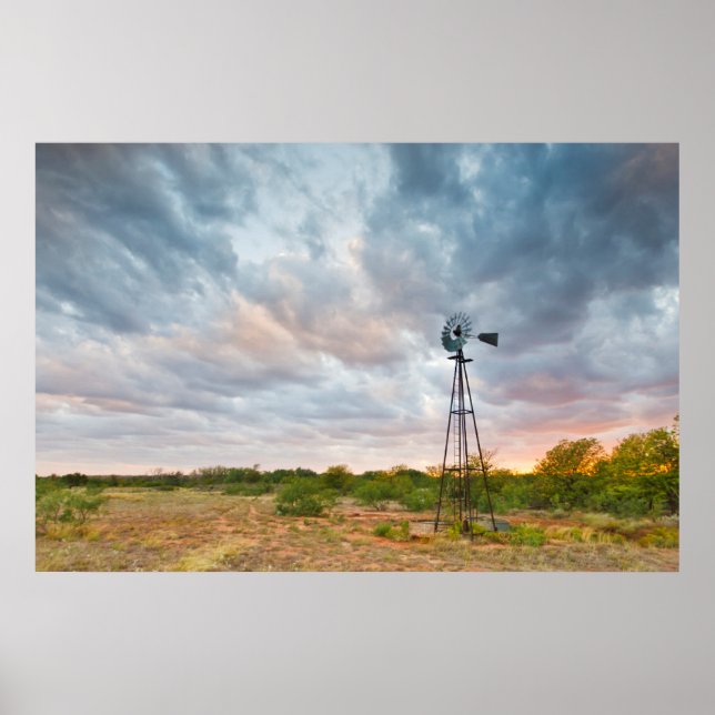 Windmill And Clouds At Sunset Poster (Front)