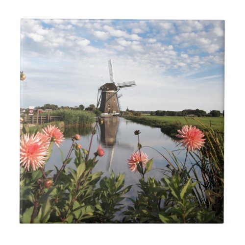 Windmill and flowers in Holland photo tile