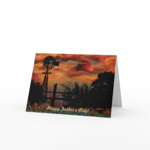 Windmill And Orange Moon Card