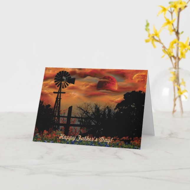 Windmill And Orange Moon Card (Yellow Flower)