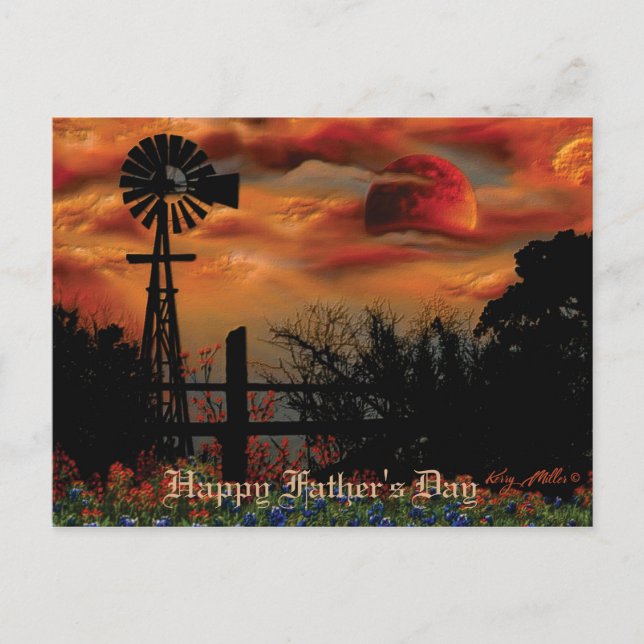 Windmill and Orange Moon Postcard (Front)