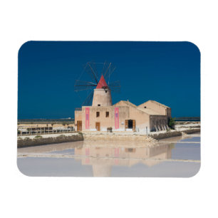 Windmill and salt pans at the salina of Trapani Magnet