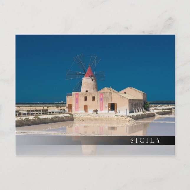 Windmill and salt pans at the salina of Trapani Postcard (Front)