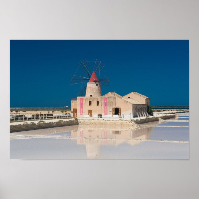 Windmill and salt pans at the salina of Trapani Poster (Front)