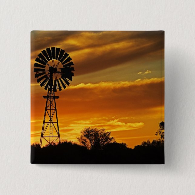 Windmill and Sunset, William Creek, Oodnadatta Button (Front)