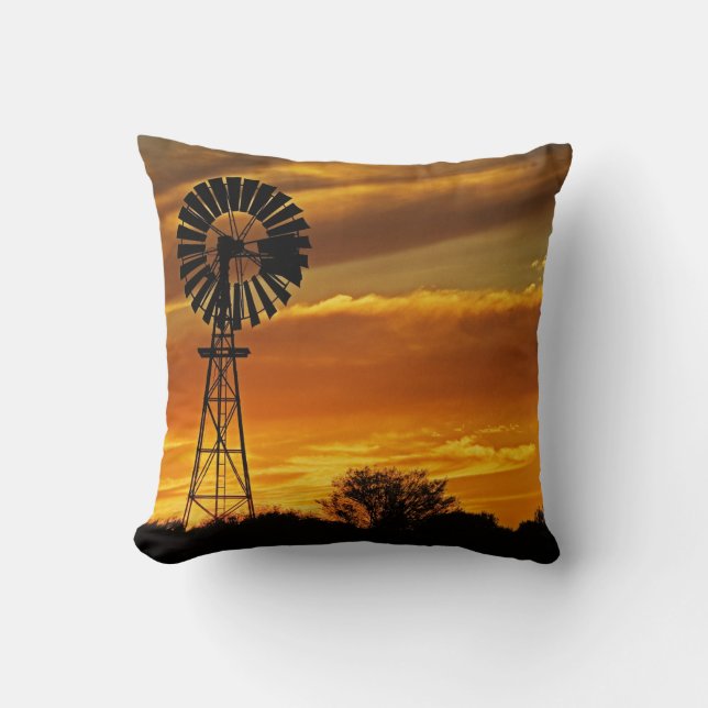 Windmill and Sunset, William Creek, Oodnadatta Throw Pillow (Front)