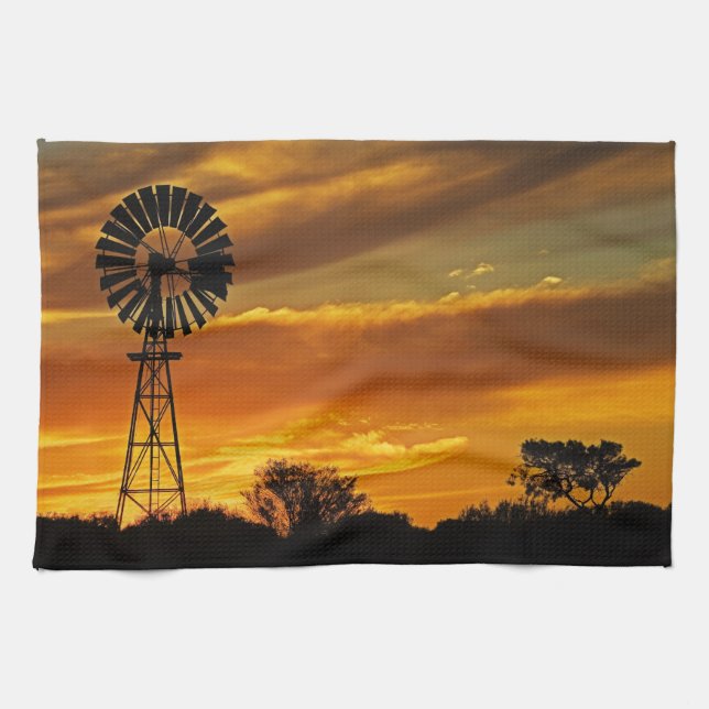 Windmill and Sunset, William Creek, Oodnadatta Towel (Horizontal)