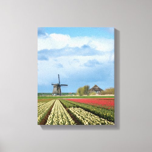 Windmill and tulips landscape vertical canvas
