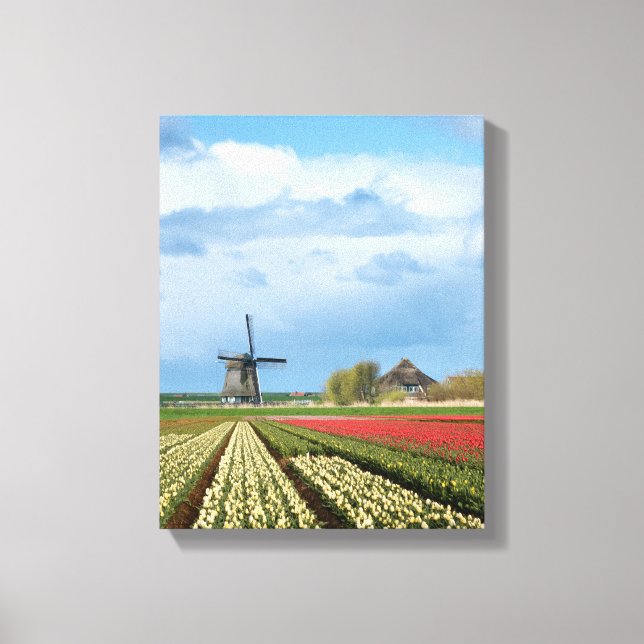 Windmill and tulips landscape vertical canvas (Front)