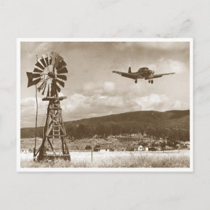 Windmill and vintage airplane photo postcard