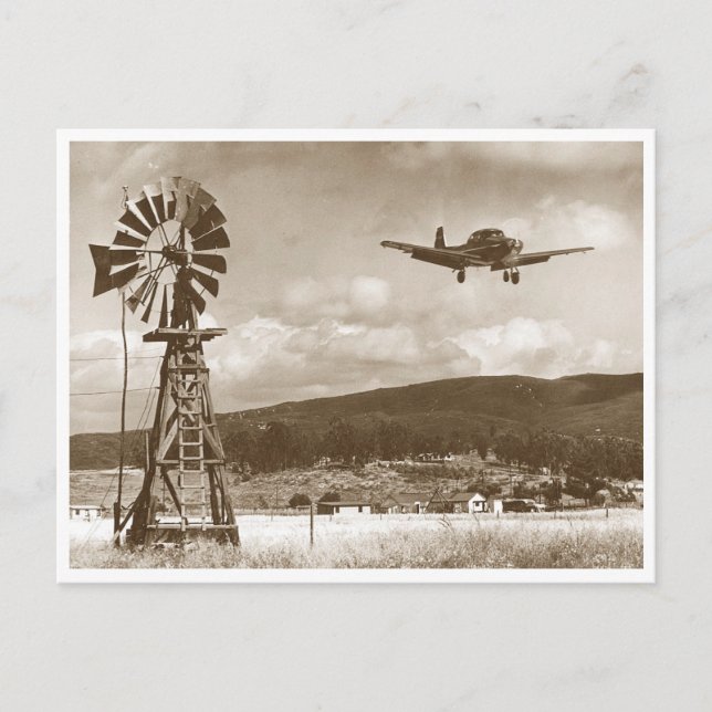 Windmill and vintage airplane photo postcard (Front)