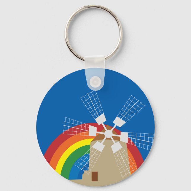 Windmill at a rainbow background keychain (Front)
